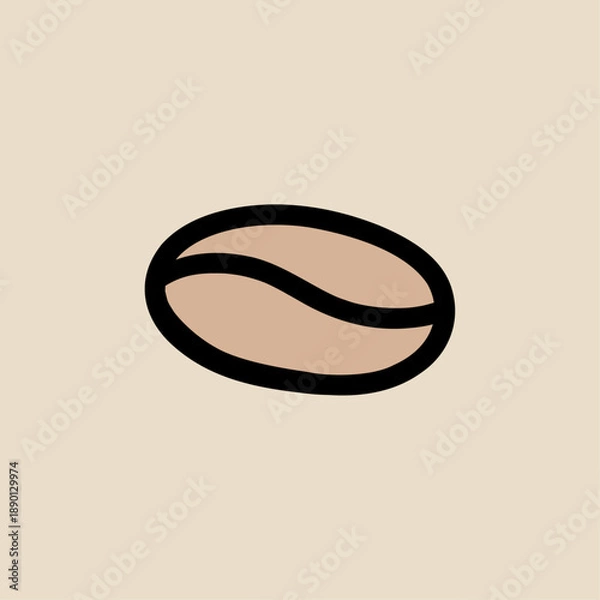 Obraz Roasted Coffee Bean Icon, Minimal Hand Drawn Flat Vector, Beige Background