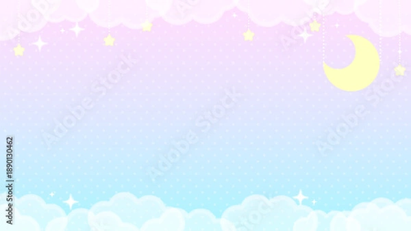 Obraz ゆめかわいいパステル背景　星と月と雲のキラキラ空間