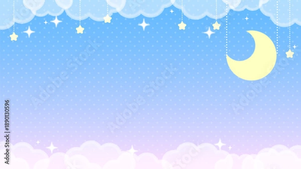 Obraz ゆめかわいいパステル背景　星と月と雲のキラキラ空間