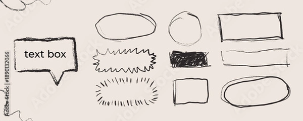Fototapeta Hand Drawn Doodle Text Box Speech Bubble Set – Sketchy Comic Frames, Callouts, Shapes, Underline Elements Vector Pack