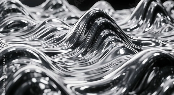 Obraz Abstract Liquid Waves Silver Reflections CloseUp Texture