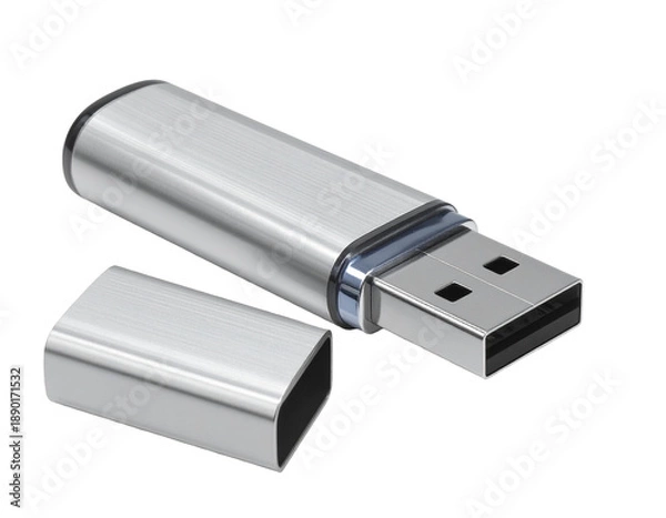 Obraz Gleaming metallic portable data storage device with cap removed
