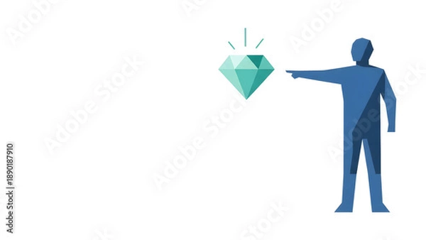 Obraz リーダーシップと未来ビジョンを象徴するフラットデザインイラスト。戦略的経営判断、DX推進、パーパス経営、目標達成のコンセプト。左側に広いコピースペース。