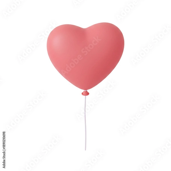 Obraz Matte pink heart-shaped balloon with white string