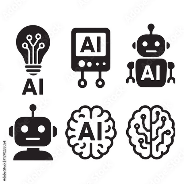 Obraz Artificial Intelligence web icons in line style. Innovation technology, machine, robot, bot, brain vector