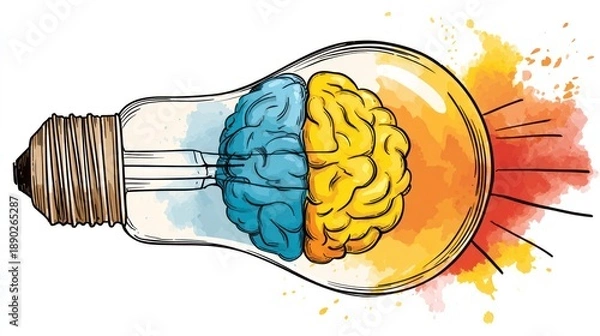 Fototapeta Brain Inside Light Bulb Illustration Creativity.