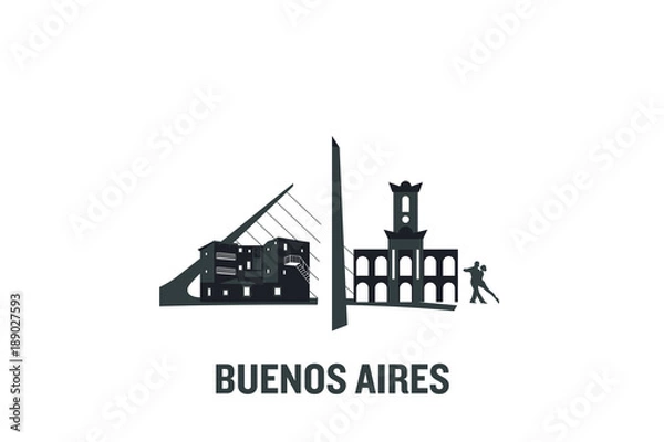 Fototapeta Illustration made with icons of most important buildings in Buenos Aires. Flat vector design.