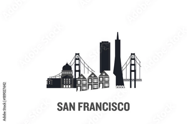 Fototapeta Illustration made with icons of most important buildings in San Francisco. Flat vector design.