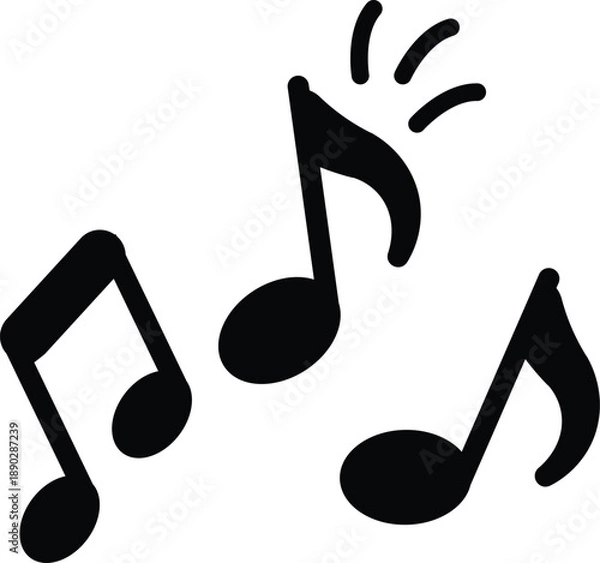 Obraz Three black musical notes with sound waves eighth notes