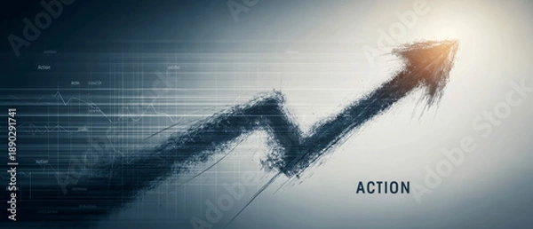 Obraz Actionと上昇矢印で示す成長戦略のコンセプト