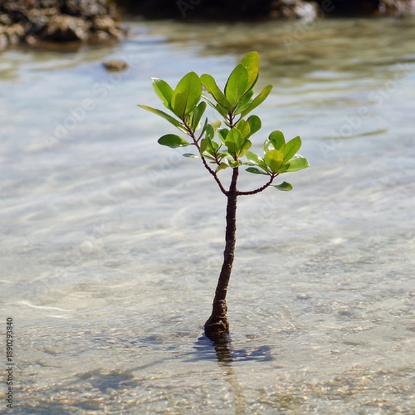 Obraz A mangrove tree sprouting in shallow water