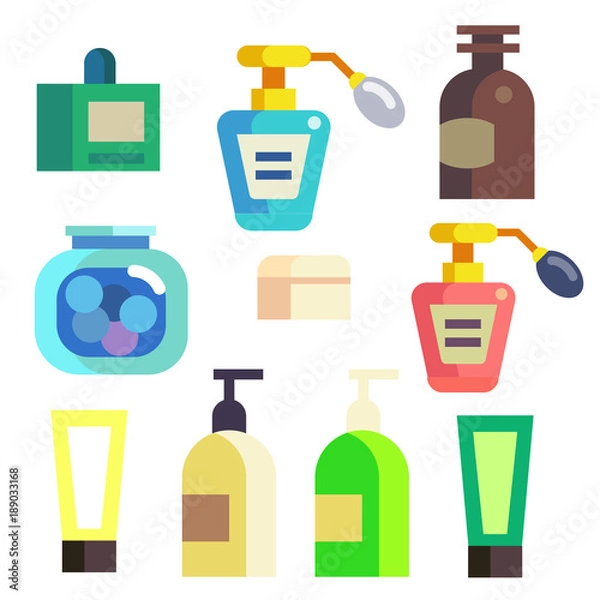 Obraz Bath Cosmetics in Bottles and Tubes Icons Set