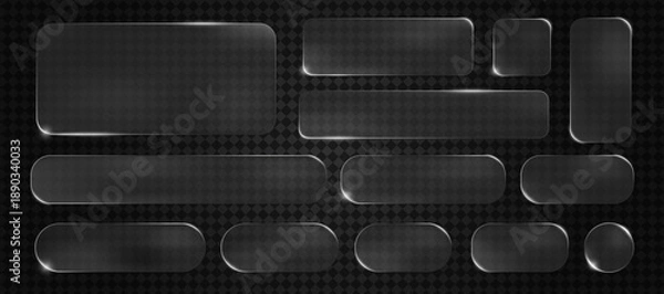 Obraz Liquid glass UI UX frames set. Modern frosted glass rectangular elements for web design, transparent interface components, minimal vector layout kit for apps, dashboards, websites