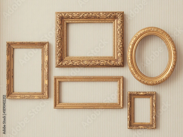 Obraz Elegant gold picture frames collection on beige wall