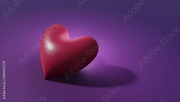 Obraz A single red heart casting a shadow on a purple surface