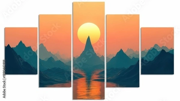 Obraz Multi panel mountain landscape art with sunset