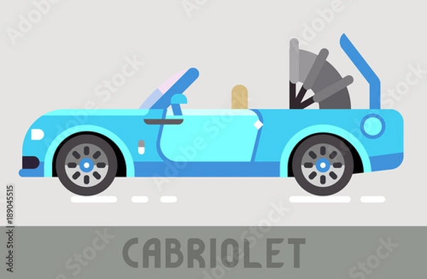 Obraz Blue Cabriolet Roadster in Flat Style