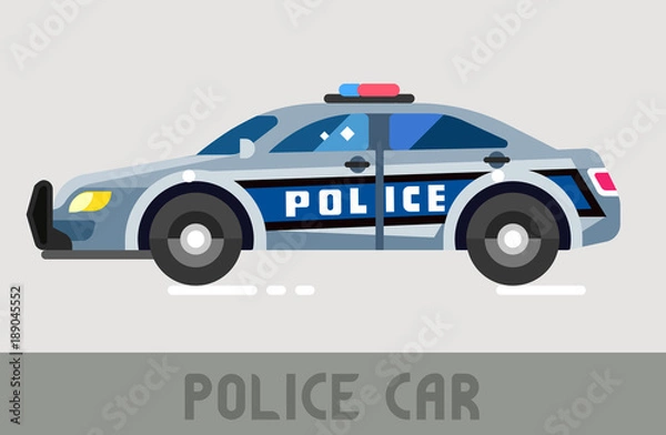 Obraz Blue Police Dept Car in Flat Style