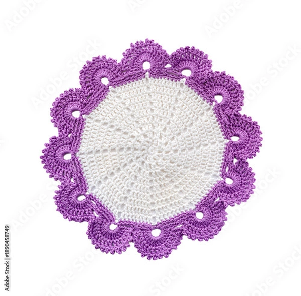 Obraz Knitted colored napkin. Сrocheted multi-coloured doily with a pattern.