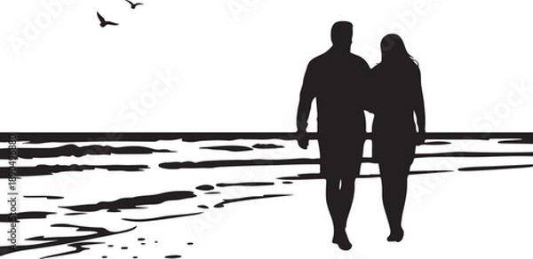 Obraz Romantic Beach Couple Silhouette