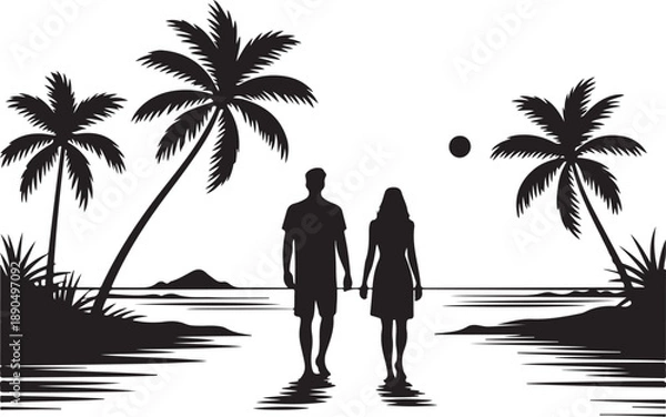 Obraz Romantic Beach Couple Silhouette