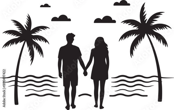 Obraz Romantic Beach Couple Silhouette