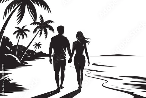 Obraz Romantic Beach Couple Silhouette