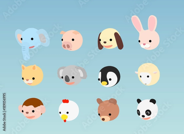 Fototapeta 動物イラストセット　おじぎ　フラット