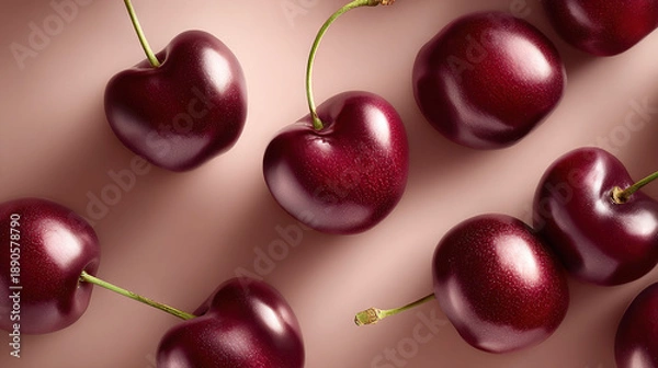 Obraz Glossy Dark Red Cherries on a Soft Background