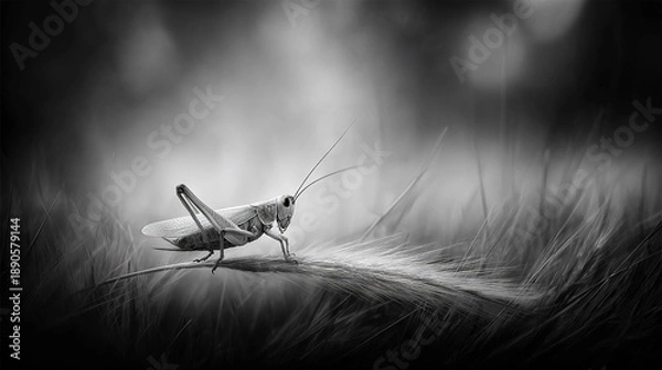 Obraz Grasshopper in Misty Field