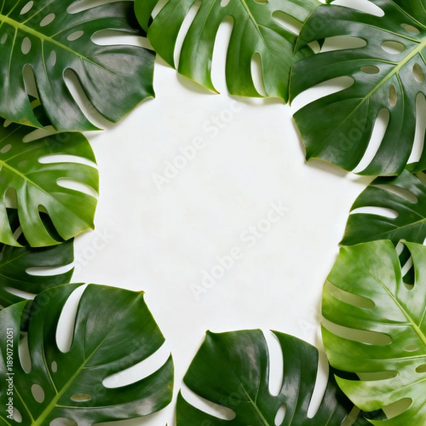 Obraz Tropical Monstera Leaf Frame on White Background