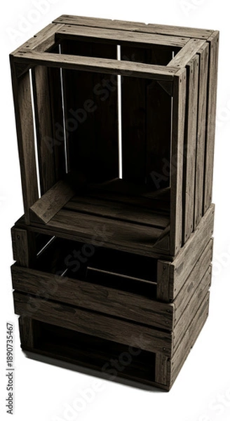 Obraz Rustic Wooden Crates Stacked Isolated Transparent Background