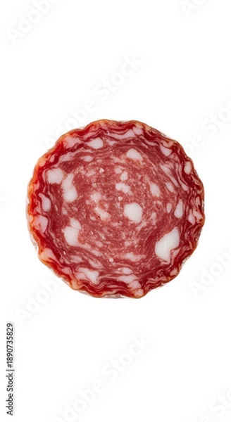 Obraz Salame Slice Red Background Realistic Photo
