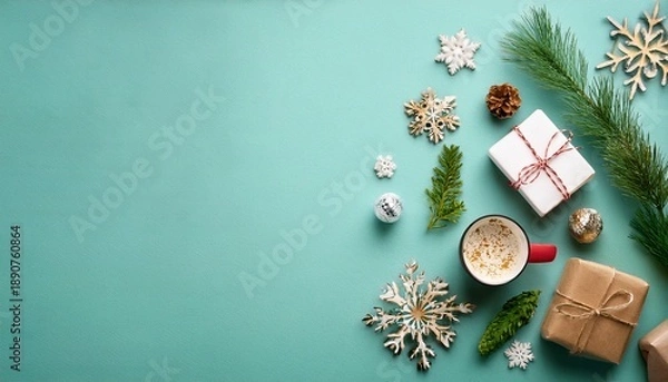Fototapeta Winter Holidays Background Flat Lay