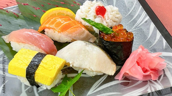 Obraz 日本の伝統料理　寿司の盛り合わせ