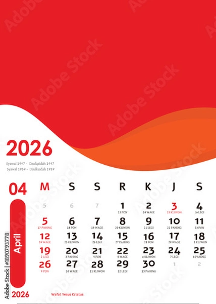 Obraz  Calendar April 2026 design concept