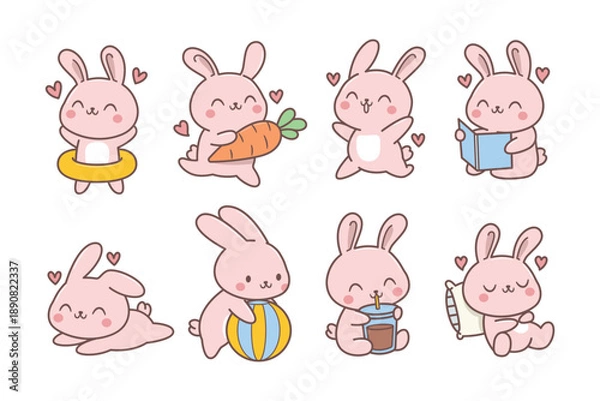 Obraz Cute rabbit with Multiple poses and activities vector illustration