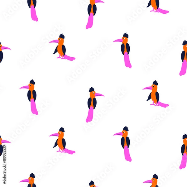Fototapeta Simple neon color exotic bird silhouettes tiny seamless vector pattern.
