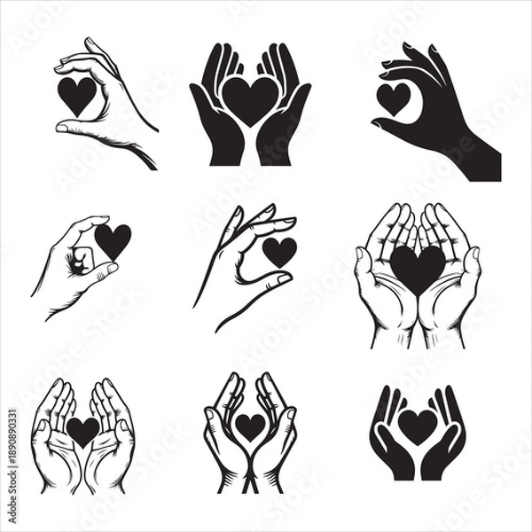 Obraz Relationship Love Hands Heart Silhouette Vector Design