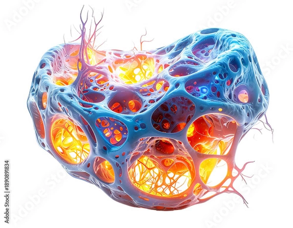 Obraz Bioluminescent, organic, cellular structure pulsing with internal light