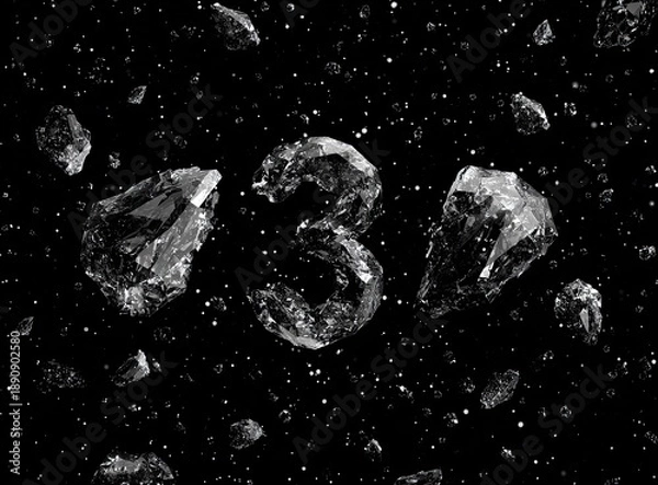 Obraz Crystalline numbers float among cosmic debris against a dark void