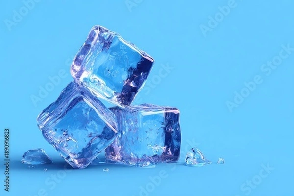 Obraz Three ice cubes on a vibrant blue background