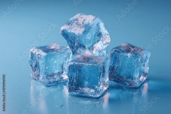 Obraz Ice cubes stacked on a blue surface