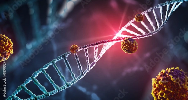 Obraz DNA-Helix  mit Viruszellen