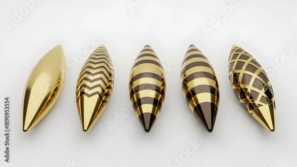 Obraz Five gold and brown seashells on a white background