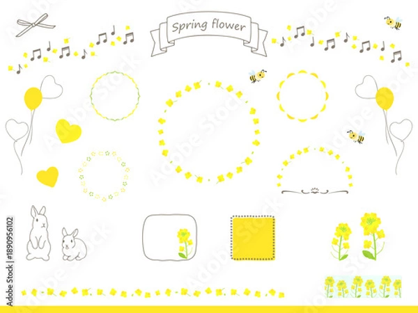 Obraz 菜の花が可愛い春のフレームイラスト素材セット