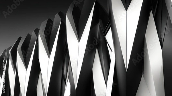 Fototapeta Monochrome Geometric Triangular Wave Patterns in Abstract Design.