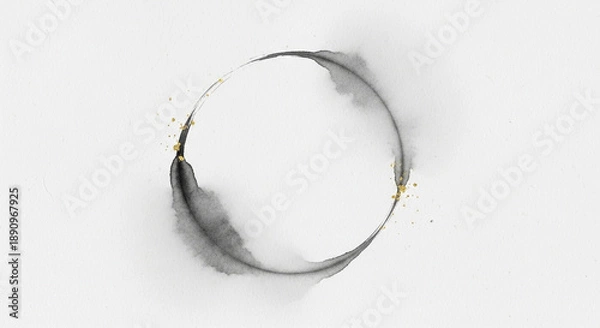 Obraz 墨で書いた丸いフレームと金粉、水墨画、墨の滲み