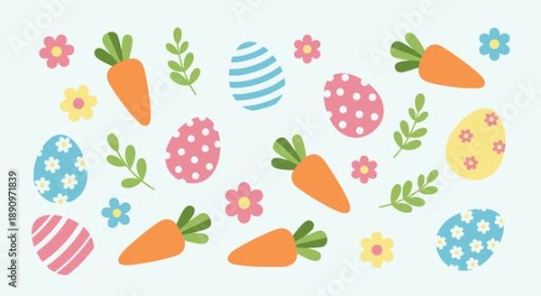 Obraz Flat Style Easter Egg And Carrot Illustration with Flower Element Pattern