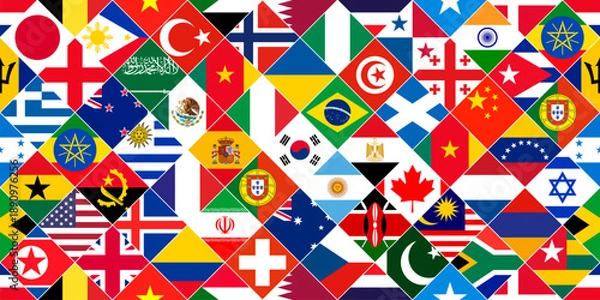 Obraz International Flags Pattern and Wallpaper, Global Flag Mosaic Background.